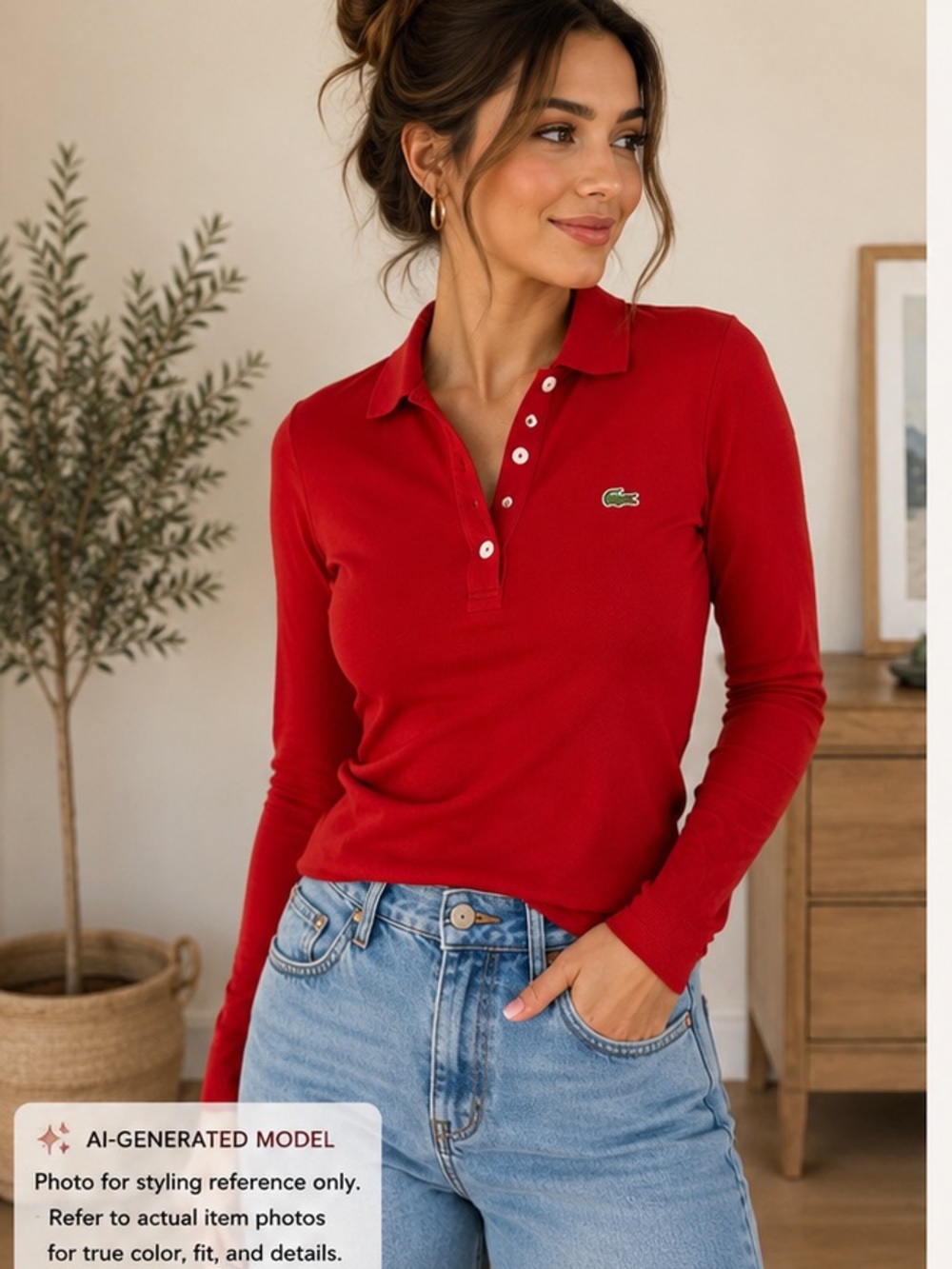 Lacoste Made in France Red Long Sleeve Stretch Polo Shirt
